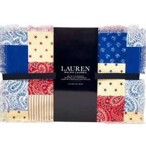 RALPH LAUREN Set of 4 Patchwork Print Cotton Placemats Stars Stripes Paisley NEW
